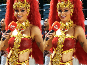 Cintia Dicker: Nervosismo, fantasia e Filha no ensaio técnico do Salgueiro